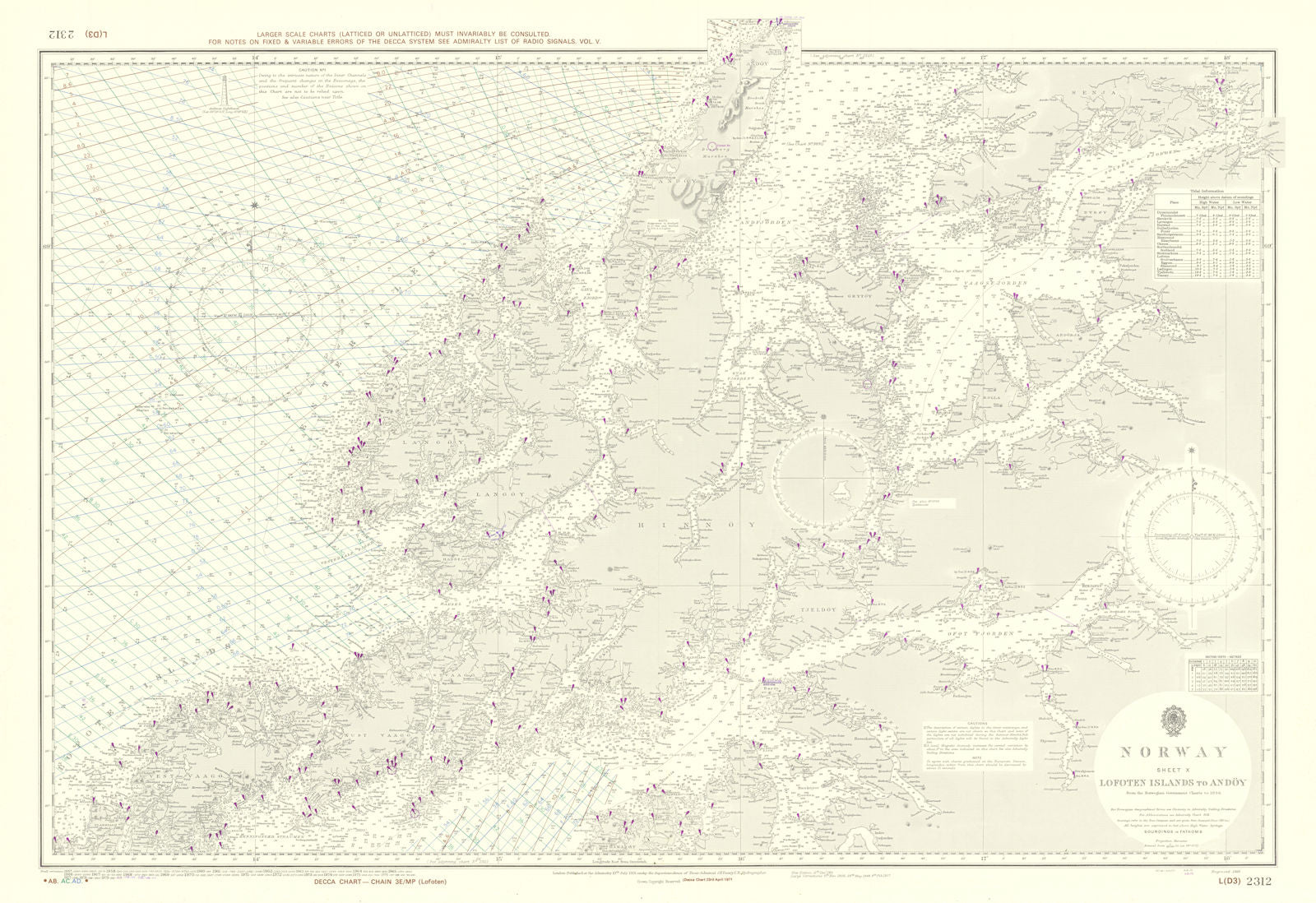 Norway. Lofoten Islands - Andøy. Admiralty chart #2312. 1918 (1976) old map